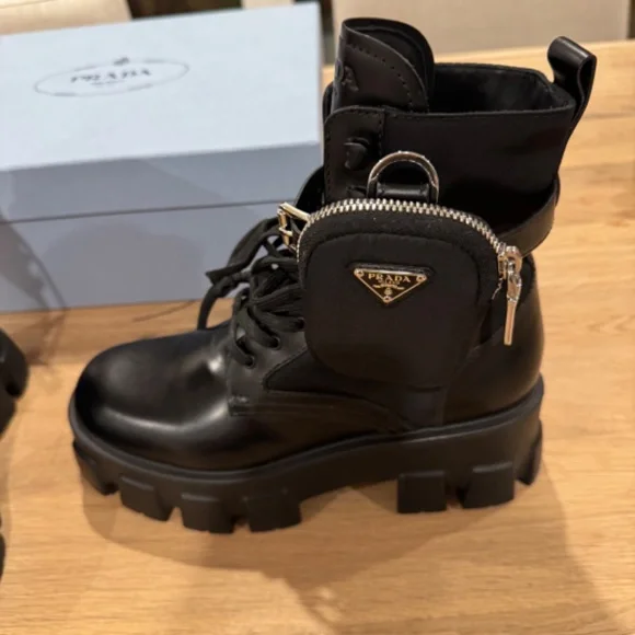 NEW Prada Black Monolith Leather Boots W/ Re-Nylon Pouch Size 39EU - Picture 4 of 6